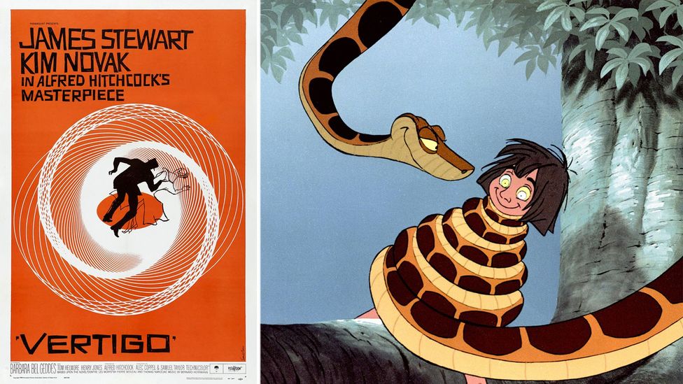 The spiral is a motif in Hitchcock's Vertigo, and also features in the scene in Jungle Book where the snake Kaa hypnotises Mowgli (Credit: Alamy)