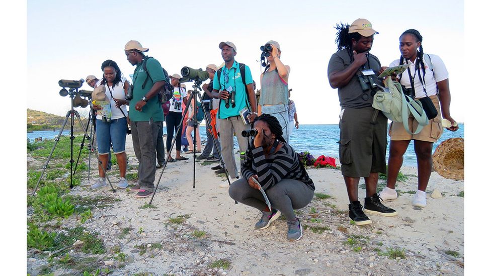 A birding workshop at Ashton Lagoon in 2004 (Credit: Lisa Sorenson/BirdsCaribbean)