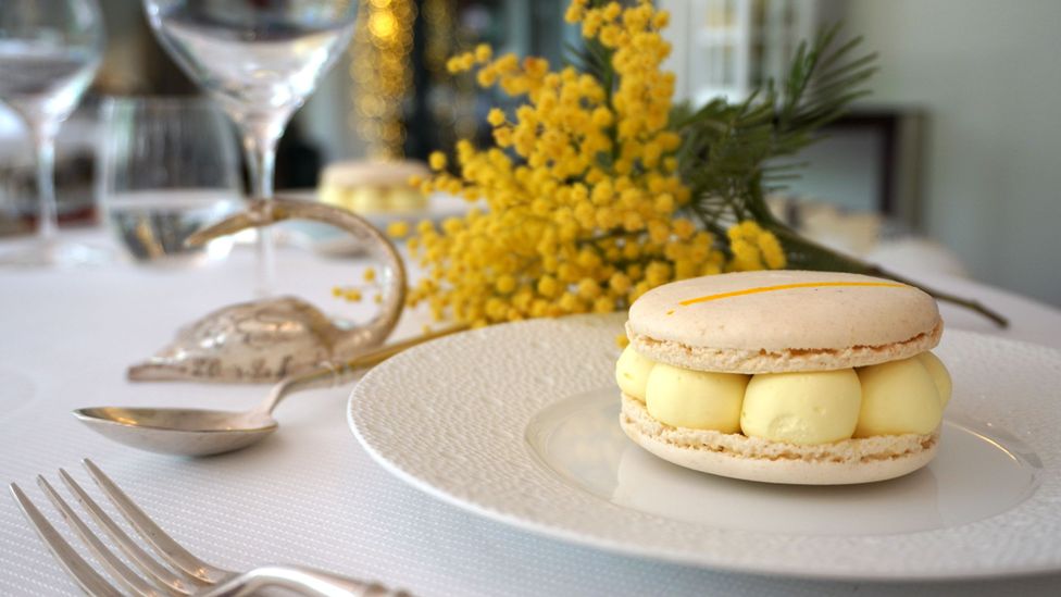 Mathieu Marchand, executive pastry chef at Riviera institution L'Oasis, created a mimosa-flavoured macaron (Credit: Chrissie McClatchie)