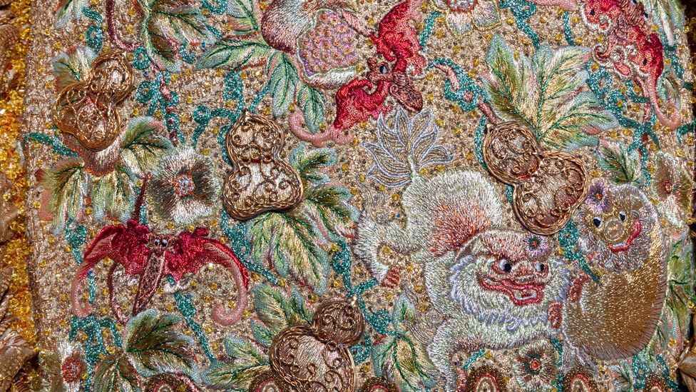 Intricate embroidery incorporates motifs drawn from both Chinese Imperial Court and European Baroque traditions (Credit: Guo Pei/ Legion of Honor/ Fine Arts Museum, San Francisco)