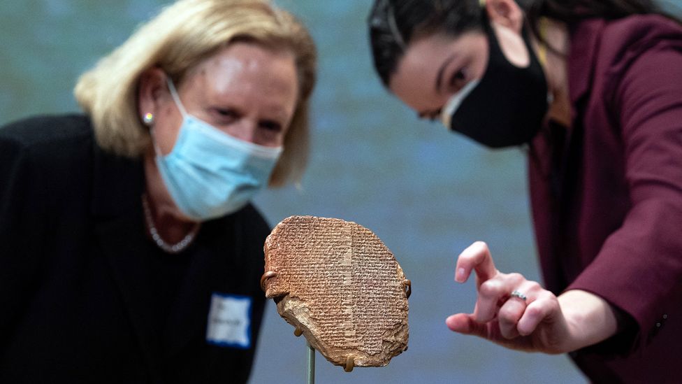 Some of the earliest known writing emerged in Mesopotamia as wedge shaped marks known as cuneiform that were pressed into clay tablets (Credit: Saul Loeb/AFP/Getty Images)