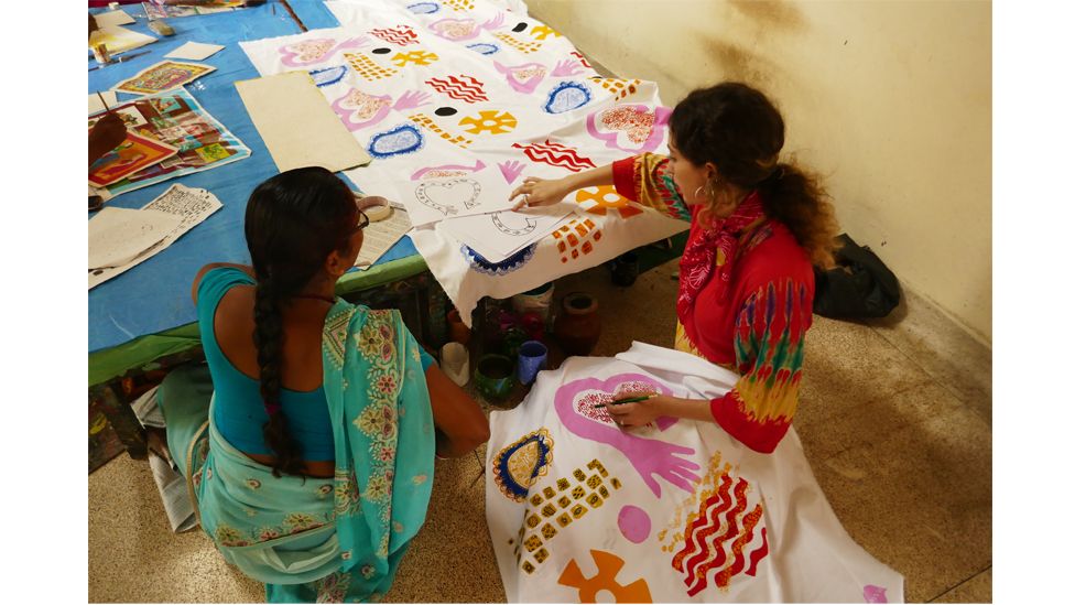 Textiles designer Ellen Rock works in close collaboration with artisans in Nepal, exchanging ideas and skills (Credit: Ellen Rock)