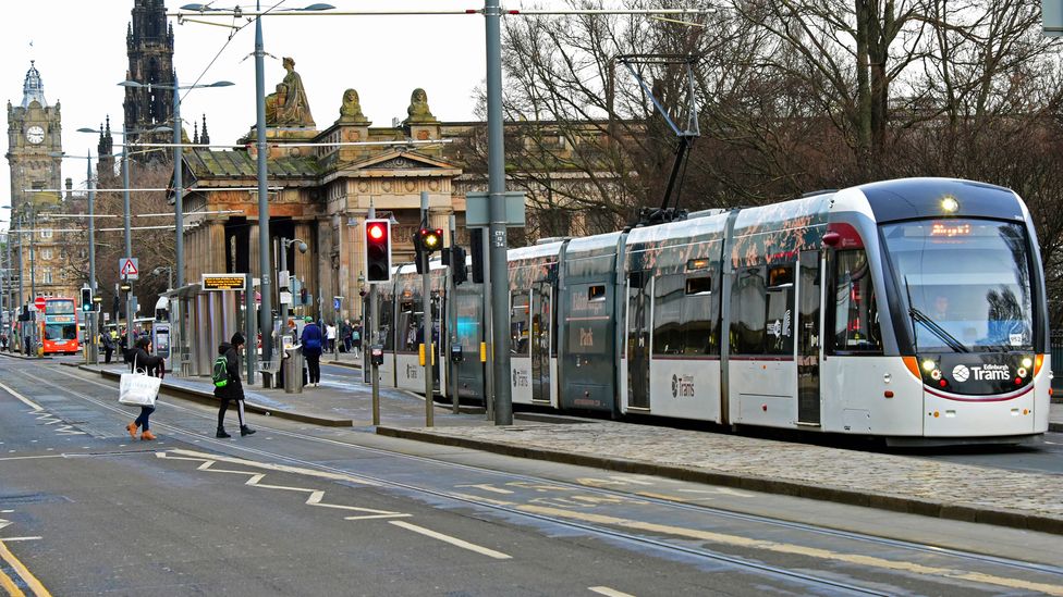A roadless world would open up space for electrified public transport, including trams like this one in Edinburgh, Scotland (Credit: Ken Jack/Getty)