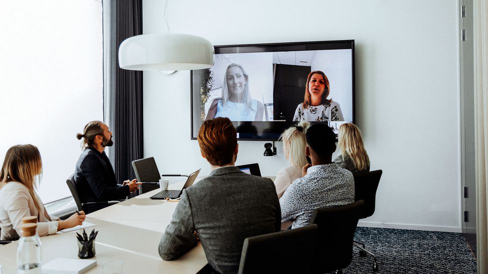 Workers in a video conference