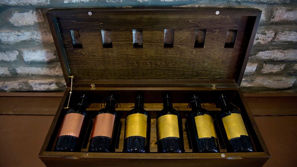 Honouring two more Venetian traditions, Venissa's hand-blown wine bottles display hand-beaten gold leaf (Credit: Awakening/Getty Images)