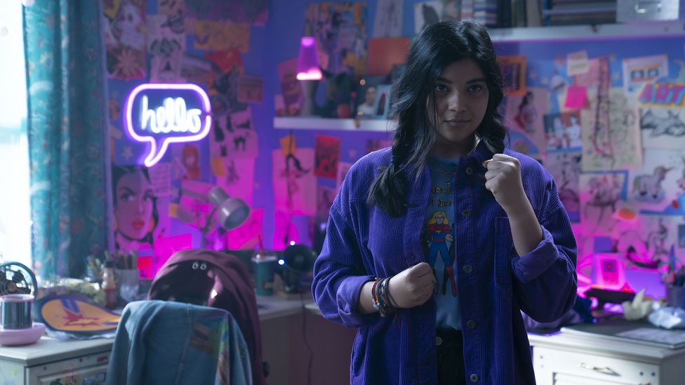 Pakistani-Canadian actress Iman Vellani plays Ms Marvel as a young girl facing typical teenage tribulations (Credit: Marvel Studios 2022)