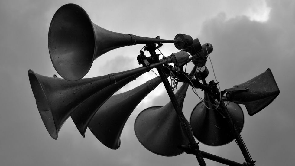 A tannoy system in black and white (Credit: Alamy)