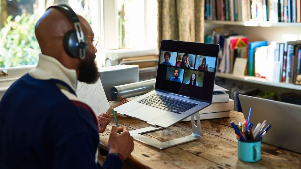 There are a lot of distractions onscreen during a video call, including one's own face, and workers might be more productive without them (Credit: Getty Images)