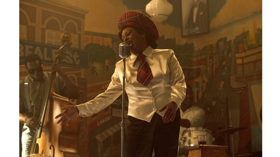 In the film, Shonka Dukureh plays Big Mama Thornton, who first performed the song Hound Dog – later a hit for Presley (Credit: Kane Skennar/ Warner Bros Entertainment Inc)
