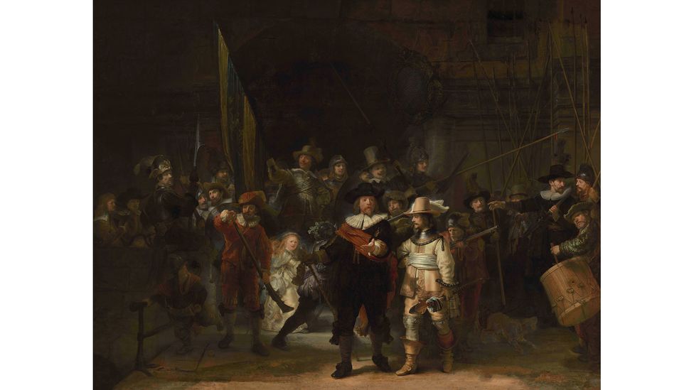 In 2021, the Rijksmuseum in Amsterdam invited the public to see an AI reconstruction of the lost panels from Rembrandt's The Night Watch (Credit: On loan from Amsterdam)