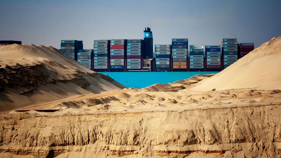 Container ship in Suez Canal (Credit: Camille Delbos/Art In All of Us/Getty Images)