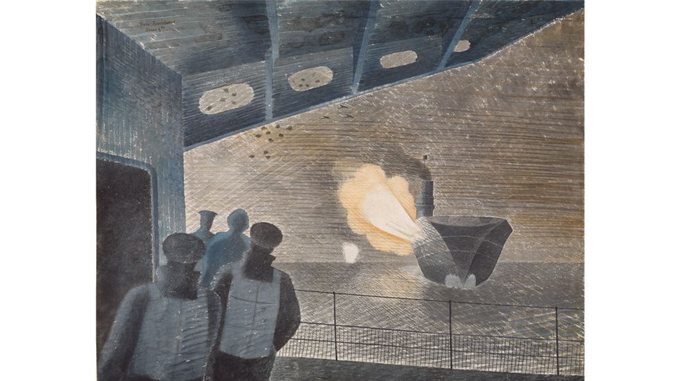 Ravilious made more than 100 artworks as a war artist, including HMS Ark Royal in Action (Credit: Imperial War Museum)