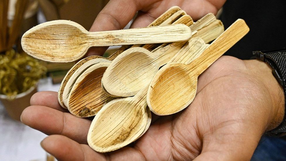 An Indian company designed this cutlery made from dried and pressed palm leaves (Credit: Getty Images)