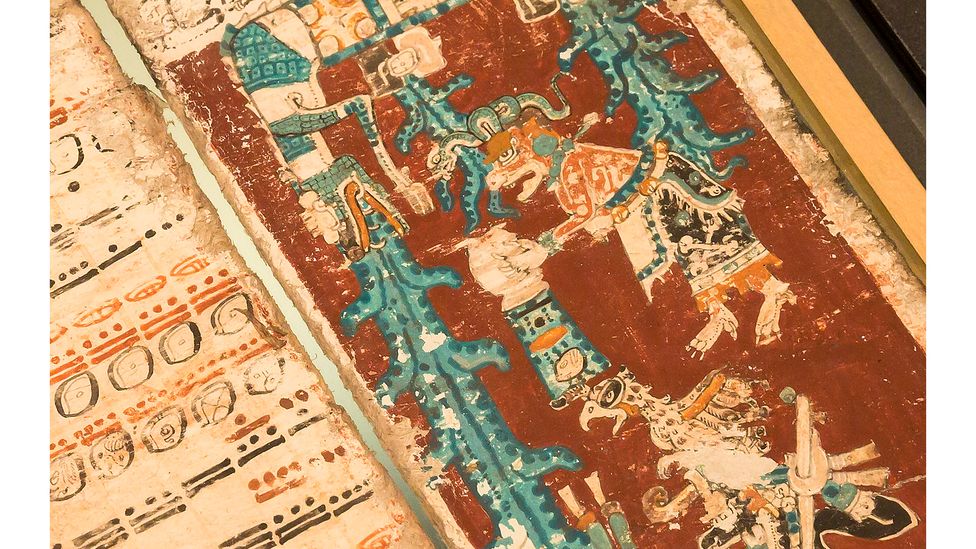 A 12th-Century Maya manuscript housed at the Saxon State Library in Dresden, Germany (Credit: Joern Haufe/Getty Images)