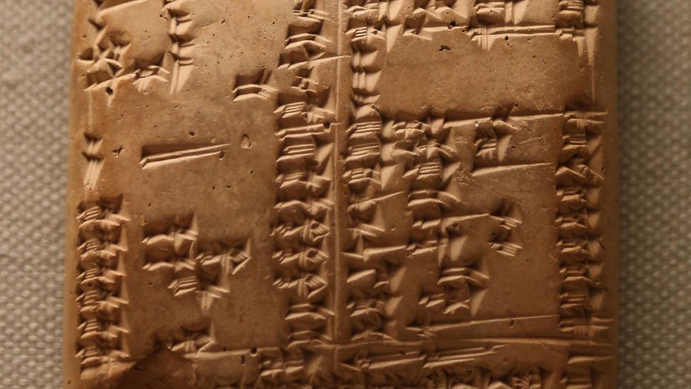 A bilingual cuneiform tablet, listing Sumerian and Akkadian words. Scribes wrote such lists to ensure that the older Sumerian tablets would always be understood (Credit: Alamy)