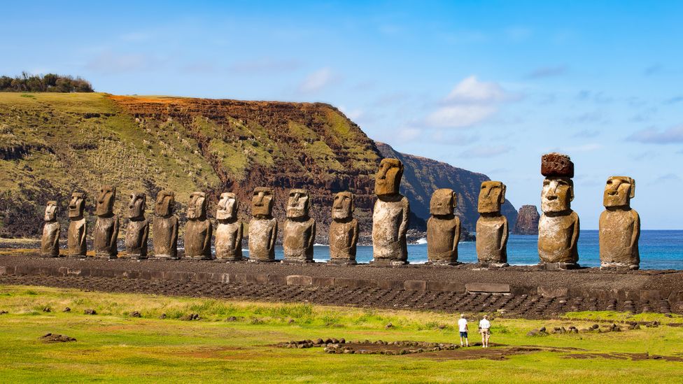 Fifteen moai stand on the Ahu Tongariki plinth, the largest ceremonial structure on Easter Island (Credit: Chakarin Wattanamongkol/Getty Images)