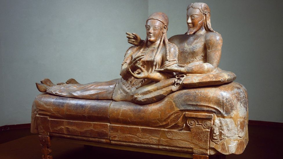 The Sarcophagus of the Spouses, found in the Etruscan necropolis in Cerveteri, shows a man and woman held in equal status (Credit: Leemage/Getty Images)