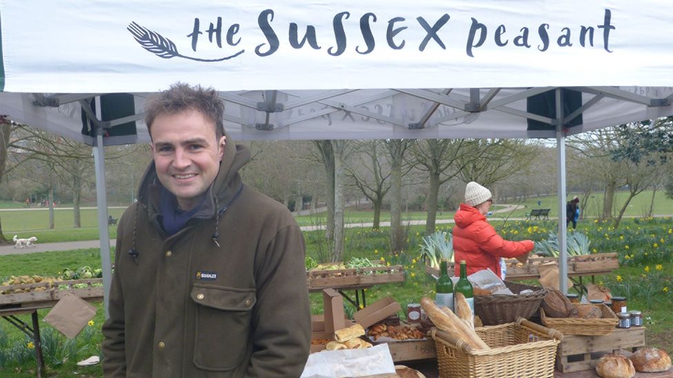 Ed Johnstone's Sussex Peasant food mobile market brings fruit and vegetables from local farms to the city (Credit: Norman Miller)