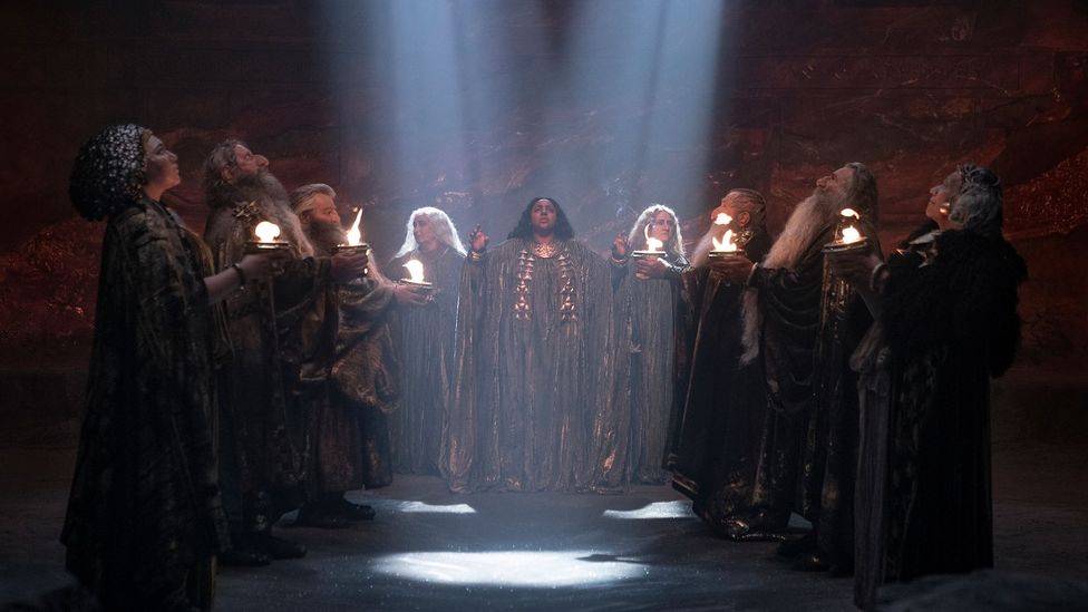In The Rings of Power, a light from above (Credit: Ben Rothstein/Prime Video)