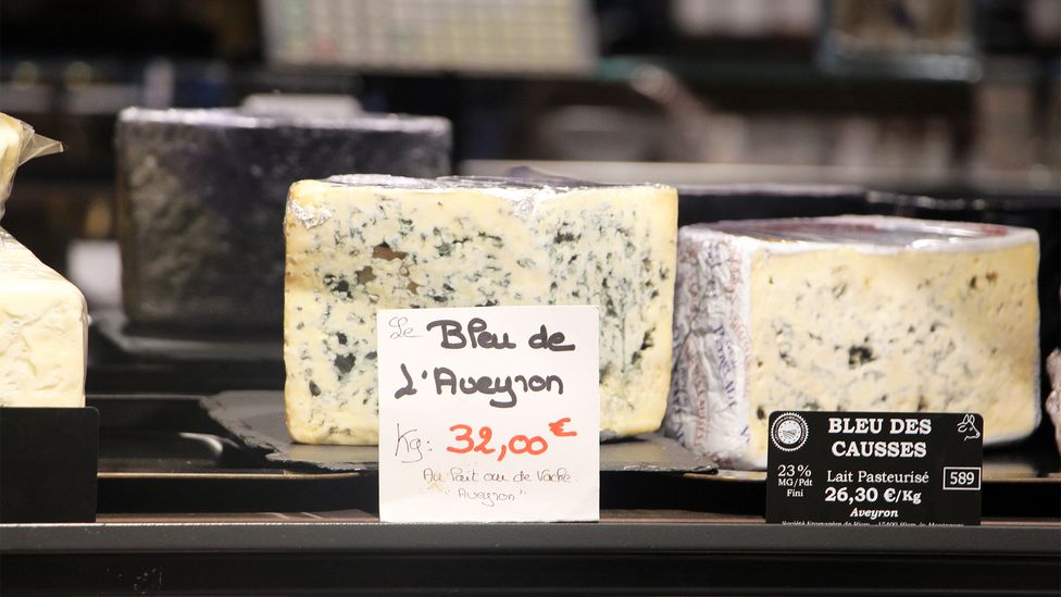 Blue cheeses are of the many cheeses for sale at Quatrehomme fromagerie (Credit: Emily Monaco)