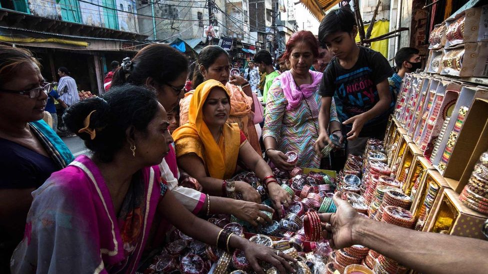 The bracelets hold a significant place in Indian tradition, symbolising prosperity and good fortune for married women and new brides (Credit: Xavier Galiana/Getty Images)