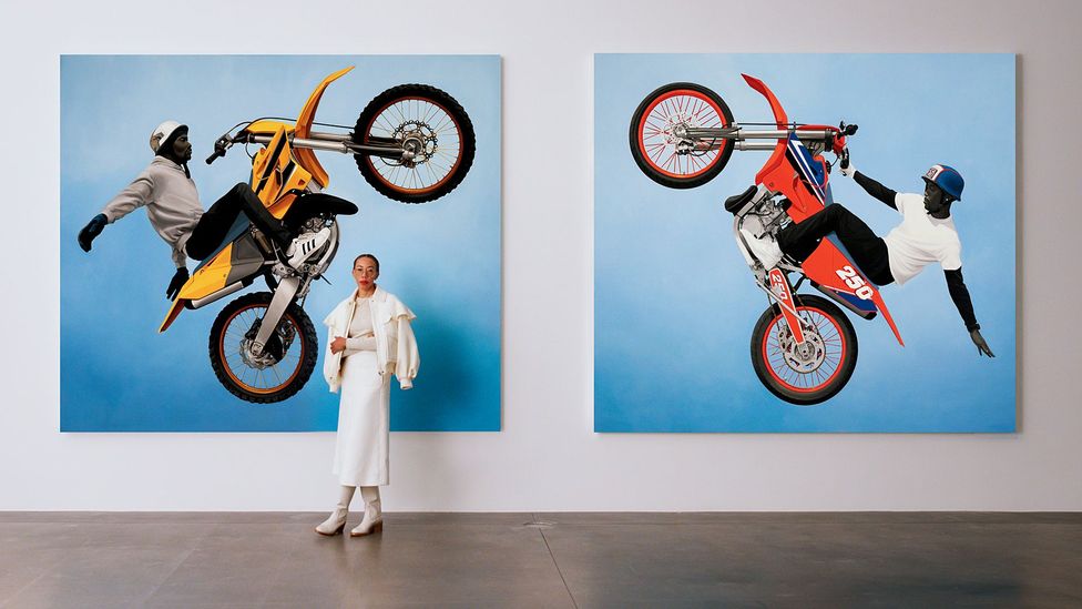 The artist Amy Sherald pictured at the opening of her show, The World We Make, at Hauser & Wirth, London (Credit: Joseph Hyde)