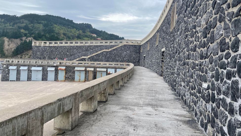 The wave energy plant was built inside the town's breakwater in 2011 (Credit: Richard Kemeny)