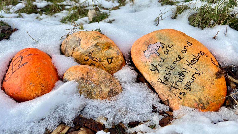 "Reconciliation rocks" are placed around the farm's Legacy Trail (Credit: Karen Gardiner)