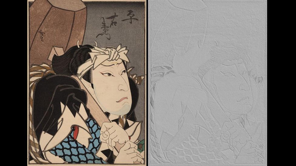 A Japanese print, and the scanned surface texture (Credit: Archiox/Bodleian Library)