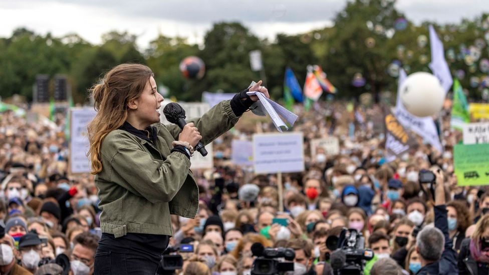 Luisa Neubauer, one of the complainants in a climate case at Germany's constitutional court, speaks at a Fridays for Future march in Berlin, 2021 (Credit: Maja Hitij/Getty Images) Luisa Neubauer, one of the complainants in a climate case at Germany's constitutional court, speaks at a Fridays for Future march in Berlin, 2021 (Credit: Maja Hitij/Getty Images)
