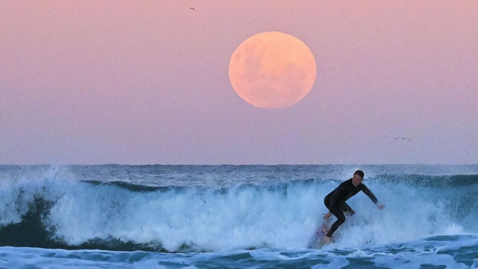 The gravitational tug of the Moon on the Earth's oceans creates the tides, which in turn drag the Moon into a higher orbit (Credit: Steven Saphore/Anadolu Agency/Getty Images)