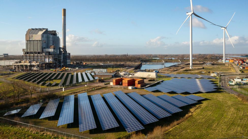 Nijmegen's coal-fired power station has been decommissioned and is now home to solar panels and wind turbines (Credit: Mischa Keijser/Getty Images)