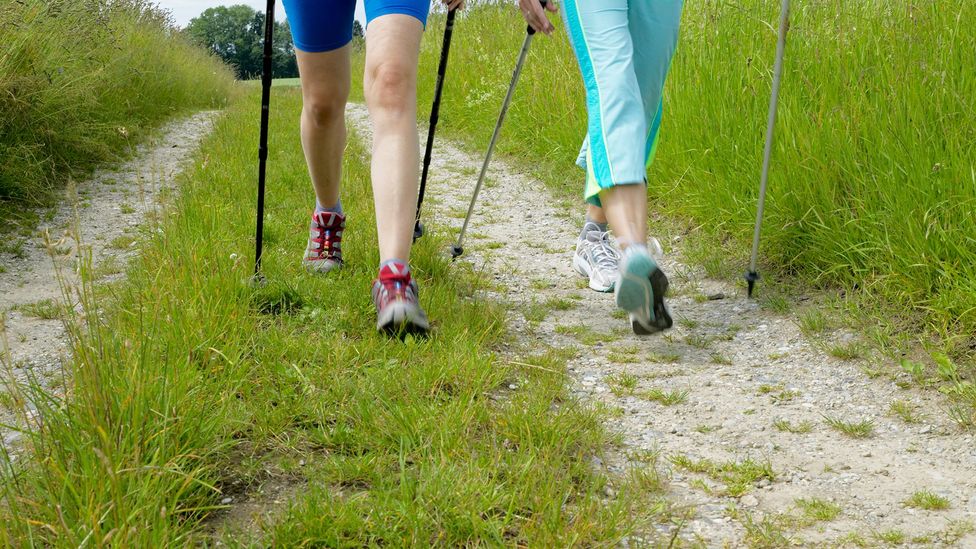 Exercise, such as Nordic walking, plays an important part in a typical parent-child health retreat [Credit: Getty Images)