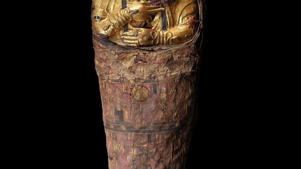Mummified children were represented as adults, which Price believes supports the idea that the mummies were intended to transcend their human origins (Credit: Julia Thorne)