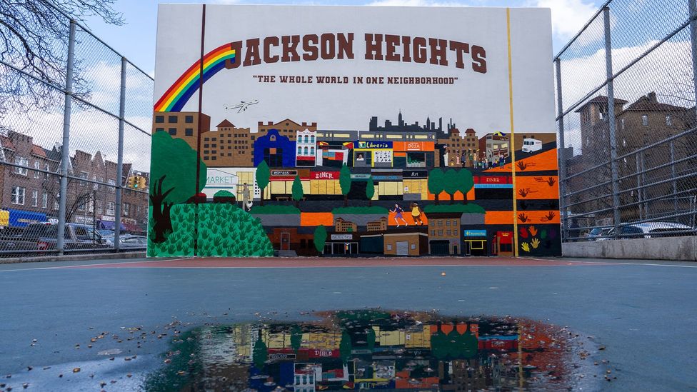 Jackson Heights has been referred to as the world's most diverse neighbourhood (Credit: Sebastian Modak; mural by Erick Teran)