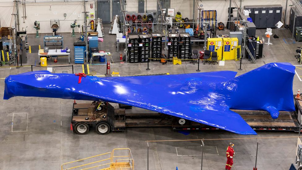 Shrouded X-59 under construction (Credit: Lockheed Martin)