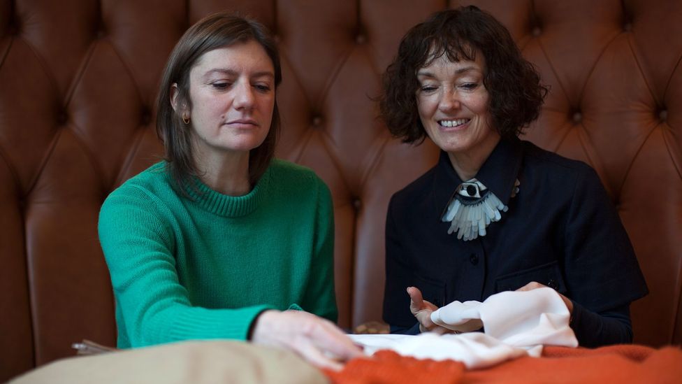 Journalist Ana Santi and sustainable fashion professor Dilys Williams carry out a wardrobe audit (Credit: Javier Hirschfeld)