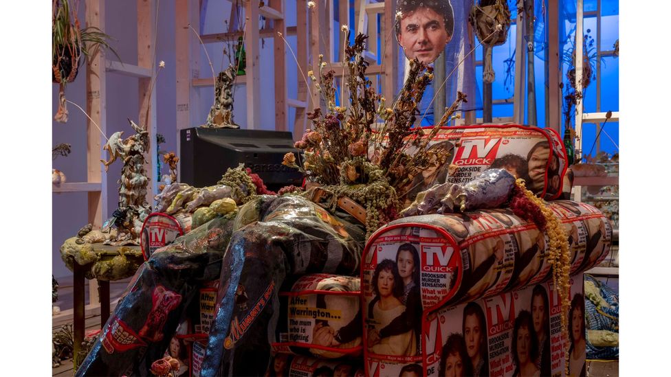 Lindsey Mendick, Where The Bodies Are Buried, installation view at YSP, 2023. (Credit: Courtesy the artist. Photo © Jonty Wilde, courtesy YSP)