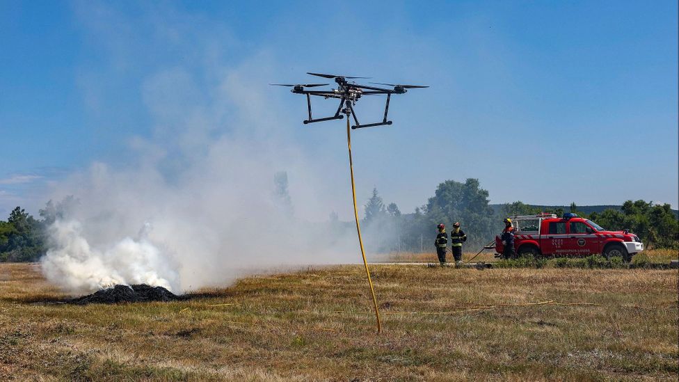 The firefighting drone successfully put out a test fire within minutes. But it's yet to be tested on a real wildfire (Credit: ADAI/University of Coimbra)
