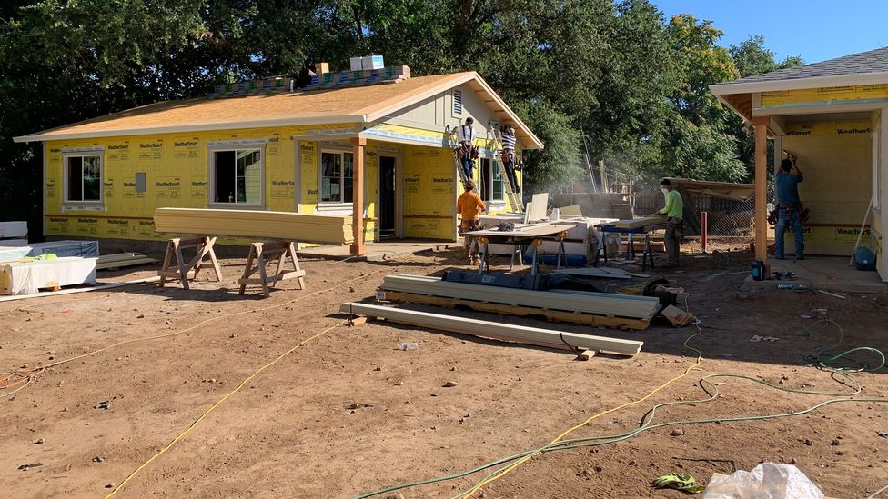 Six simple, single-storey, pitched-roofed homes have been built by Habitat for Humanity in Chico, California (Credit: Habitat for Humanity)