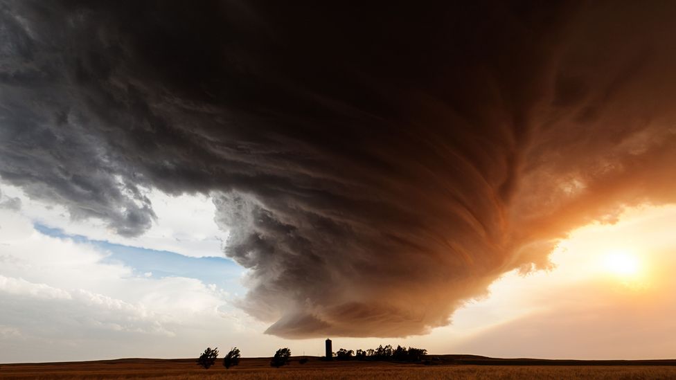 Rotating cloud hovering over field in Lodgepole, Nebraska