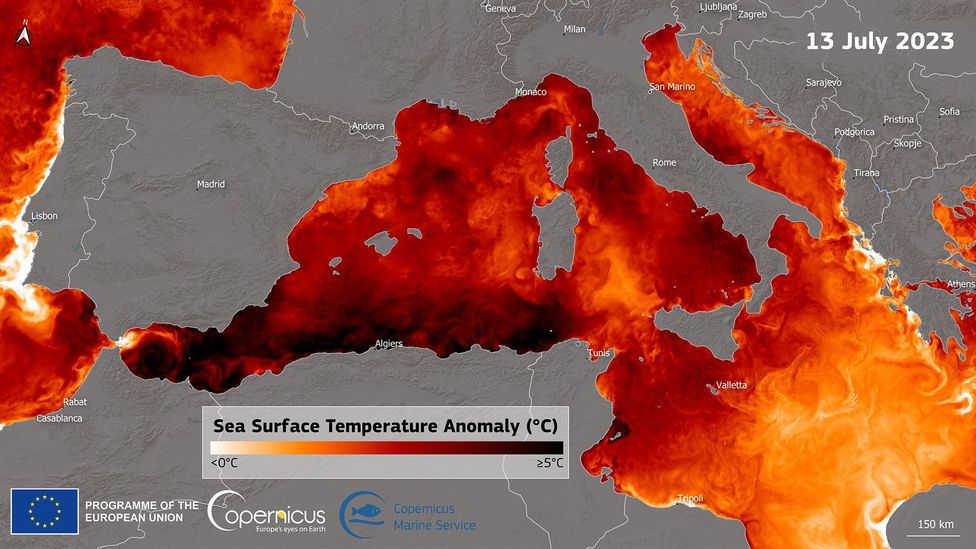 The northern Atlantic Ocean and Mediterranean Sea have experienced record-breaking sea temperatures over the past few months (Credit: European Union/Copernicus)