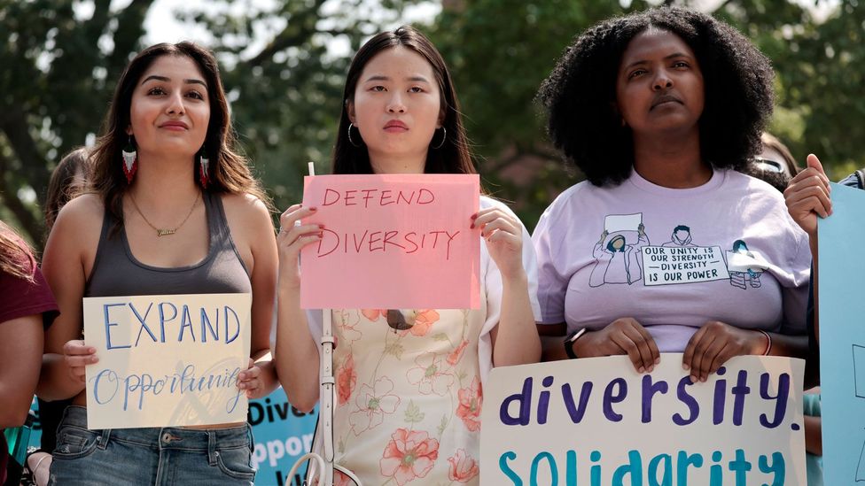 Harvard University students at an affirmative action protest in June 2023