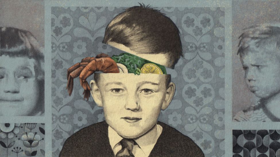 Illustration of a boy's head with prawn cocktail sticking out of it (Credit: Emmanuel Lafont)