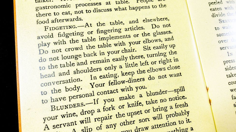 Fidgeting has often been regarded as a sign of poor manners, as this entry in the 1920s book Etiquette in Everyday Life describes (Credit: Alamy)