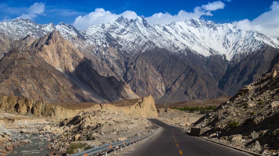 Karakoram Highway with mountain in background