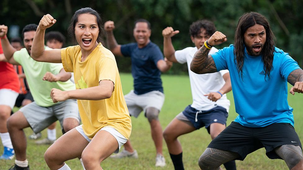 A scene of the American Samoan Football team in training in the film Next Goal Wins