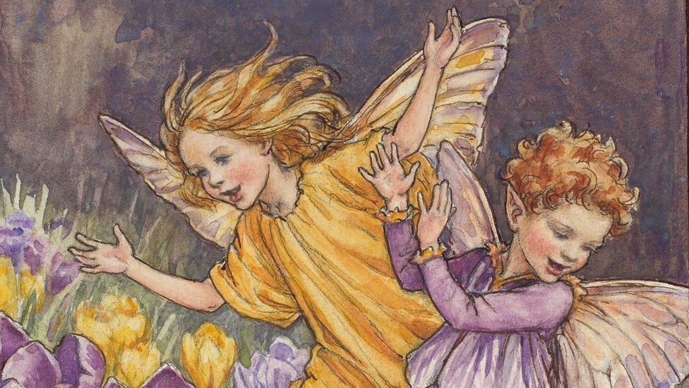 Watercolour of Crocus Flower Fairies by Cicely Mary Barker