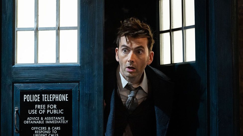 David Tennant exiting the Tardis as the Fourteenth Doctor
