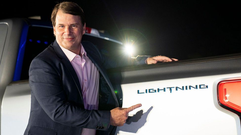 Ford CEO Jim Farley with Electric F150 truck